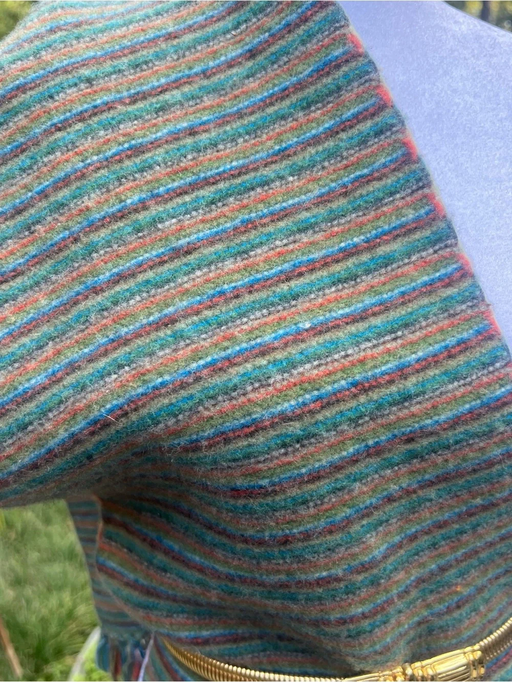 Vintage 100% Lambswool Striped Scarf Multicolor Fringe Made Hong Kong
